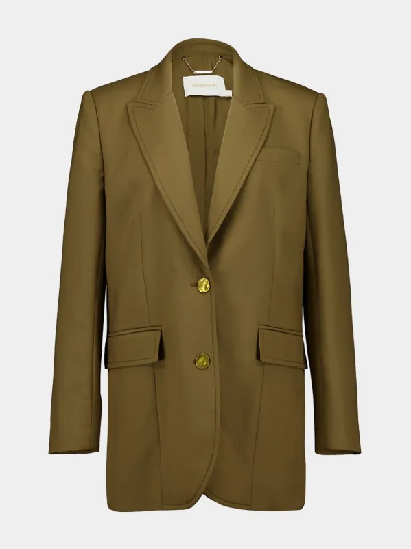 Olive Green Crush Single Breasted Jacket sold by Fashion Clinic