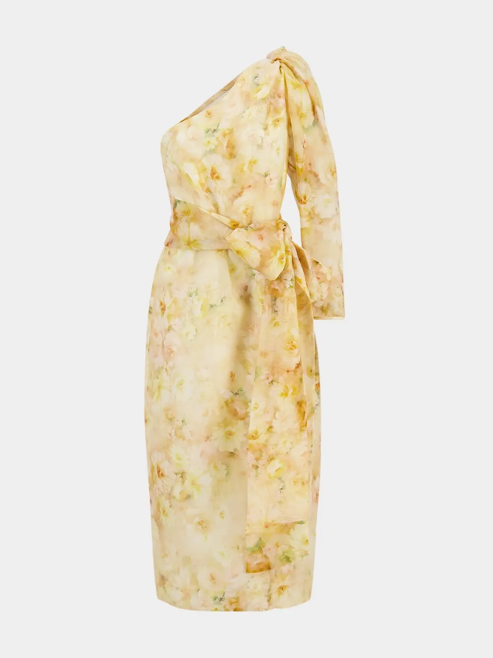 Yellow Floral Crush Asymmetrical Midi Dress sold by Fashion Clinic