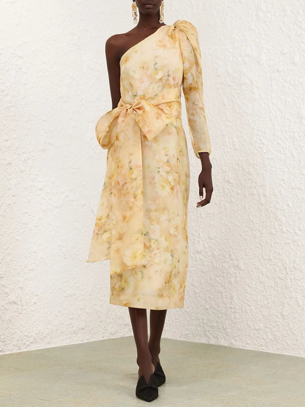 Yellow Floral Crush Asymmetrical Midi Dress sold by Fashion Clinic product image thumbnail 2
