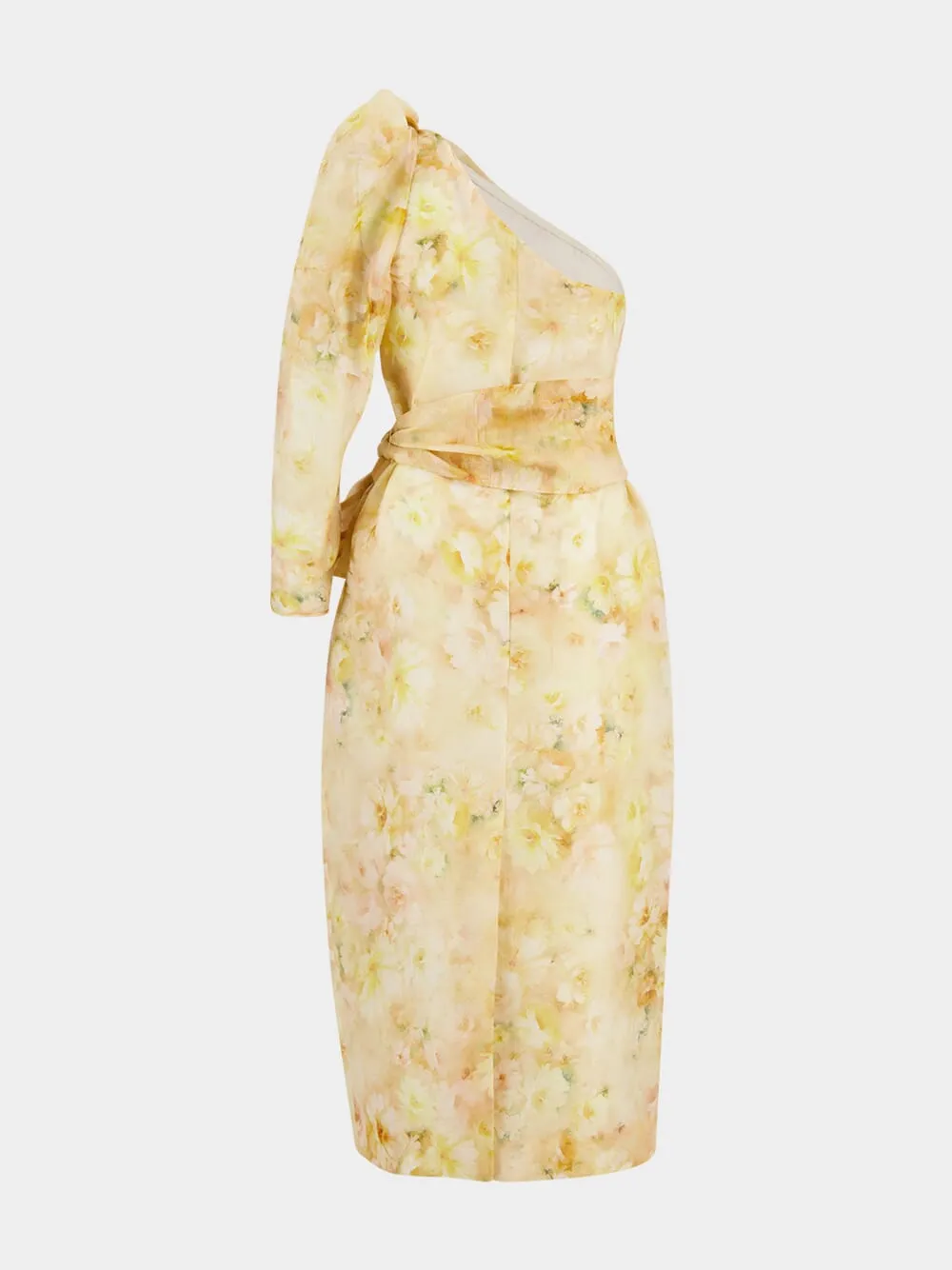 Yellow Floral Crush Asymmetrical Midi Dress sold by Fashion Clinic product image thumbnail 3