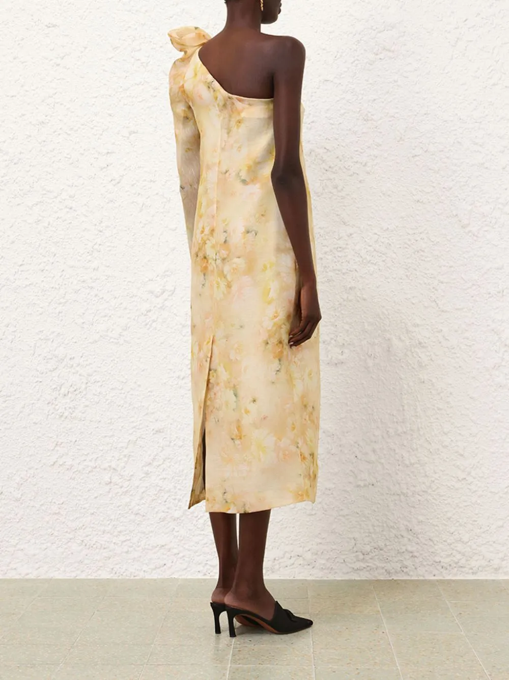 Yellow Floral Crush Asymmetrical Midi Dress sold by Fashion Clinic product image thumbnail 4