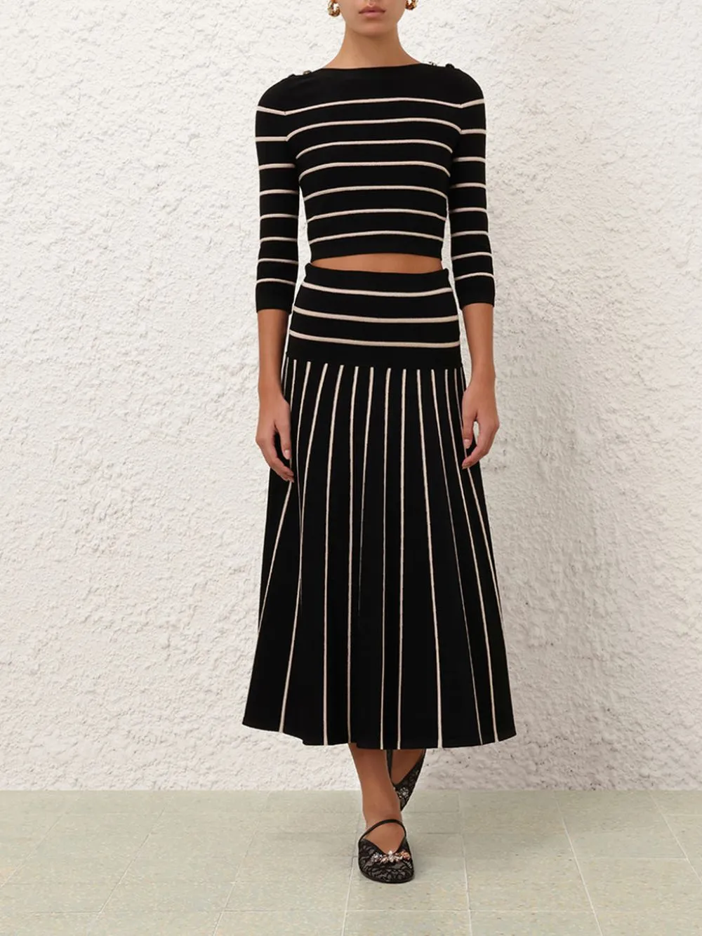 Black Crush Stripe Midi Skirt sold by Fashion Clinic product image thumbnail 2