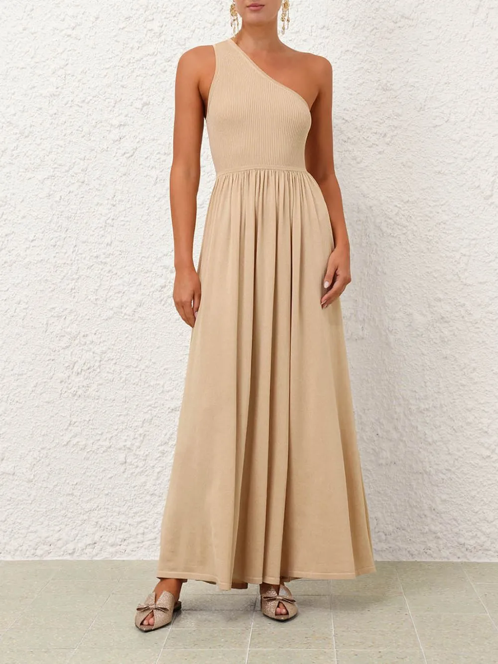 Gold Crush Metallic Asymmetric Maxi Dress sold by Fashion Clinic product image thumbnail 2