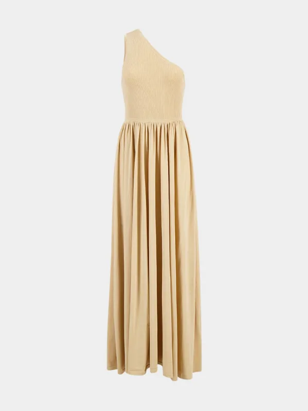 Gold Crush Metallic Asymmetric Maxi Dress sold by Fashion Clinic
