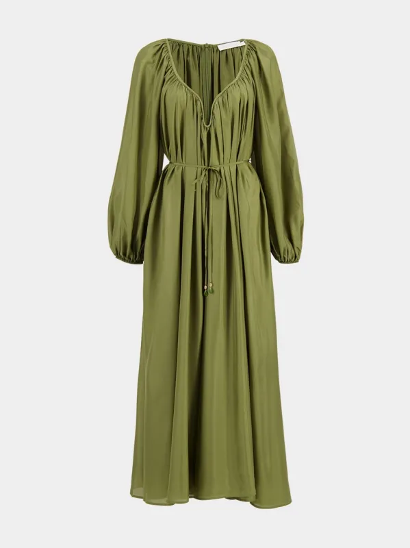 Khaki Green Acacia Maxi Dress made by Zimmermann
