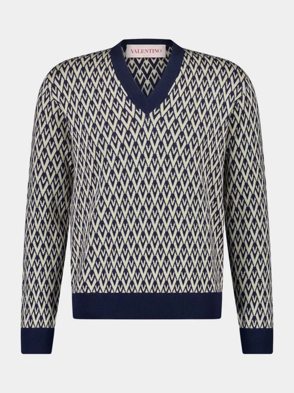 Toute la V Jacquard Wool Jumper sold by Fashion Clinic