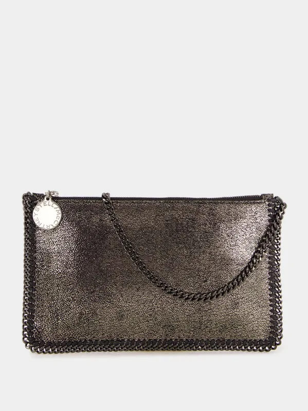 Silver Eco Shiny Chamois Pochette with Chain sold by Fashion Clinic