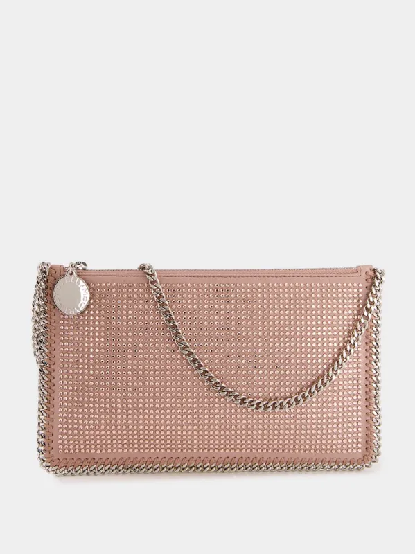 Pink Crystal-Embellished Alter Suede Pochette with Chain sold by Fashion Clinic