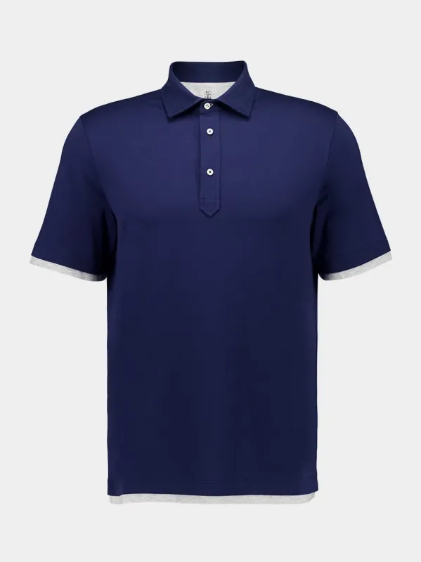 Indigo Blue Faux-Layer Polo sold by Fashion Clinic