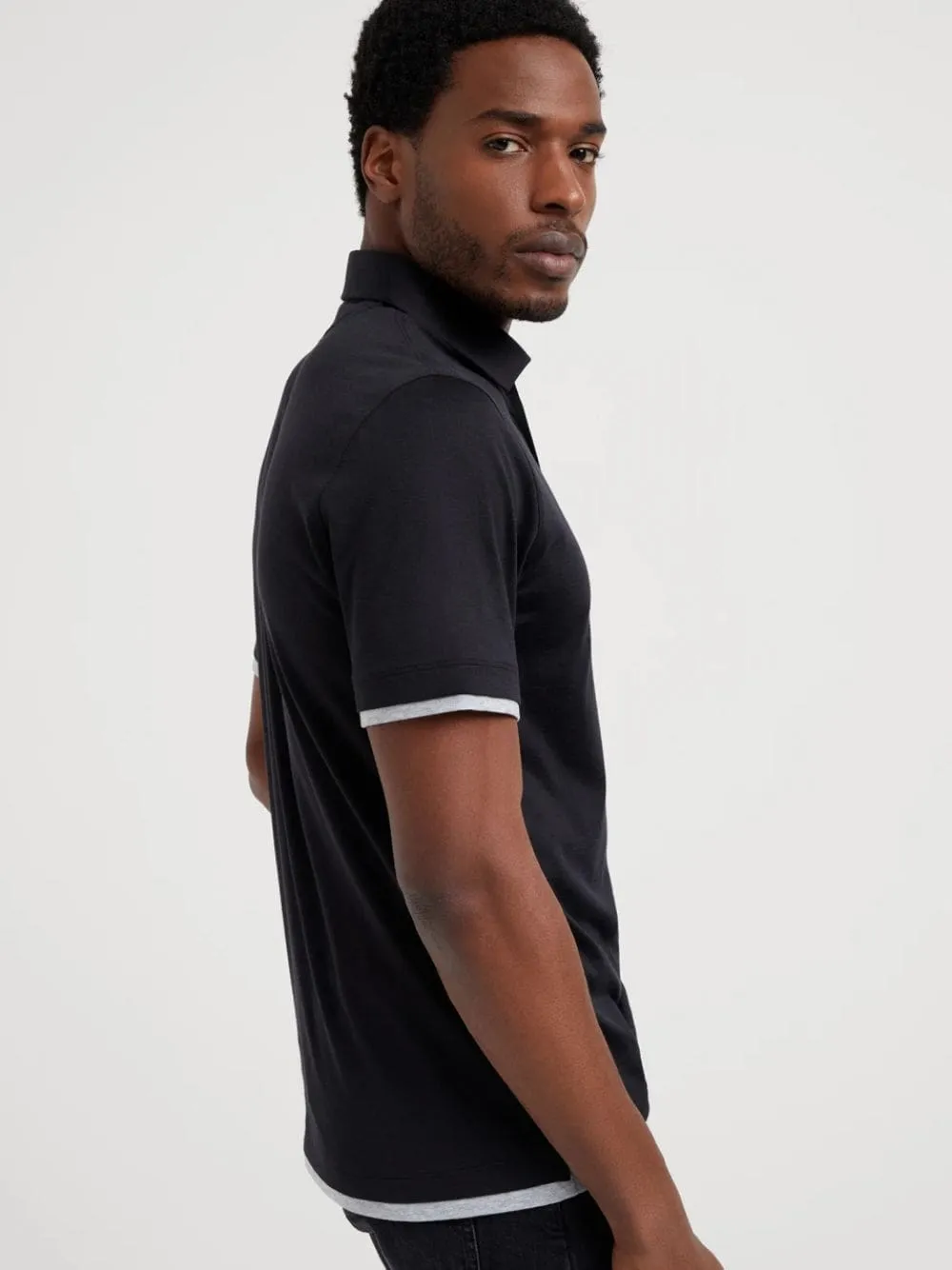 Black Silk-Cotton Faux-Layer Polo sold by Fashion Clinic product image thumbnail 4