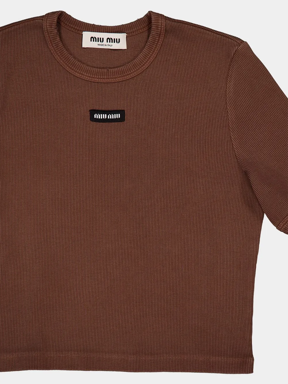Brown Embroidered Cotton T-Shirt sold by Fashion Clinic product image thumbnail 3