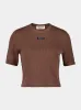 Brown Embroidered Cotton T-Shirt sold by Fashion Clinic