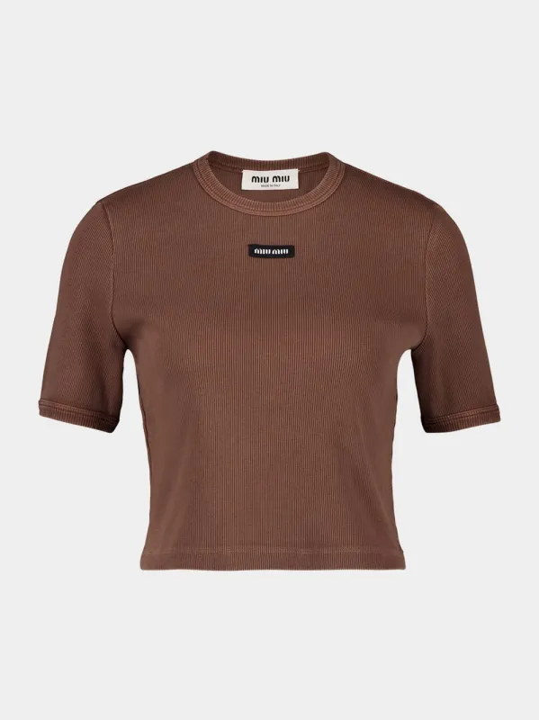 Brown Embroidered Cotton T-Shirt sold by Fashion Clinic