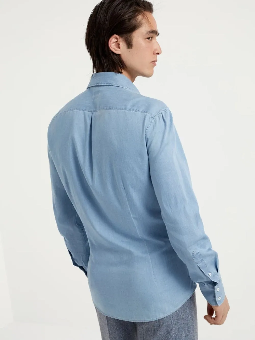 Light Blue Slim Fit Denim Shirt sold by Fashion Clinic product image thumbnail 4