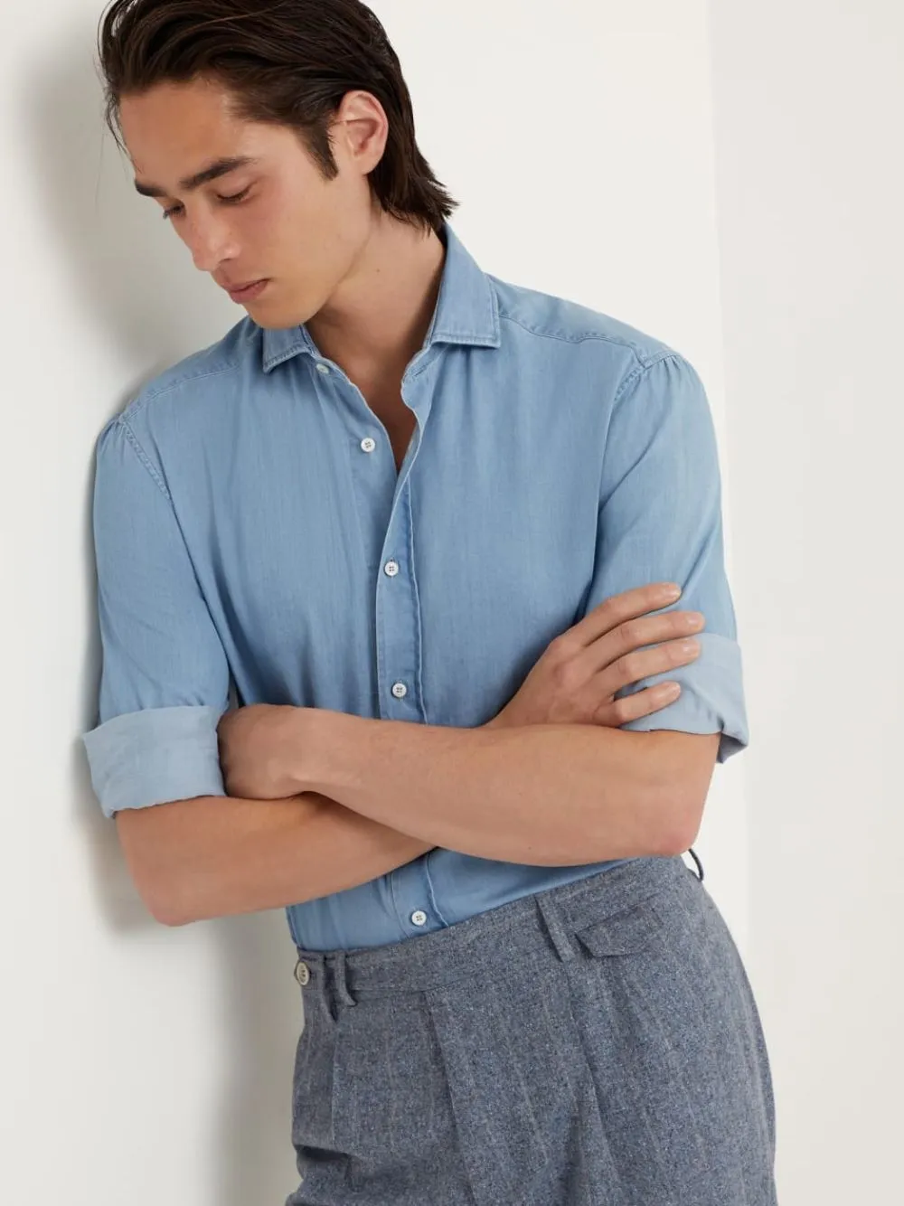 Light Blue Slim Fit Denim Shirt sold by Fashion Clinic product image thumbnail 2