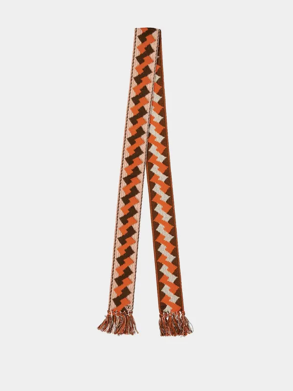 Orange Cotton Jacquard Scarf with Fringe sold by Fashion Clinic
