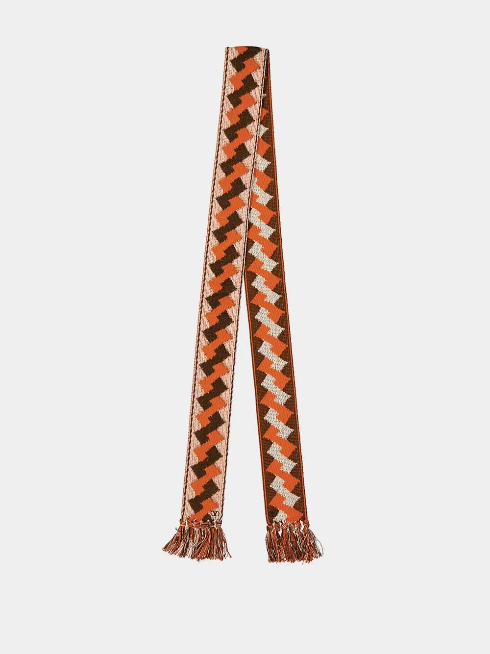 Orange Cotton Jacquard Scarf with Fringe sold by Fashion Clinic