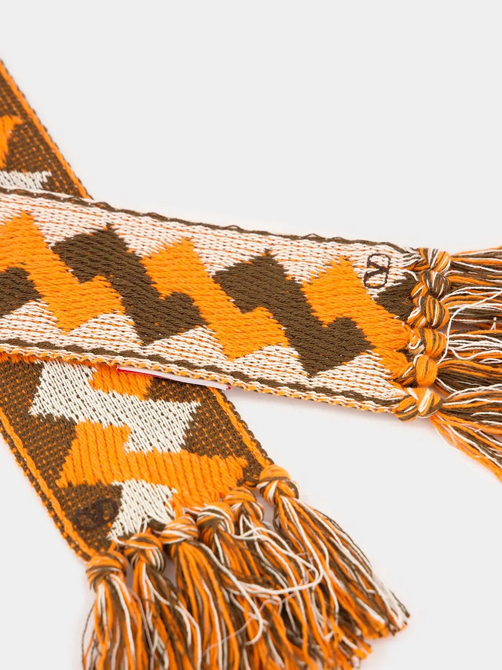 Orange Cotton Jacquard Scarf with Fringe sold by Fashion Clinic product image thumbnail 3