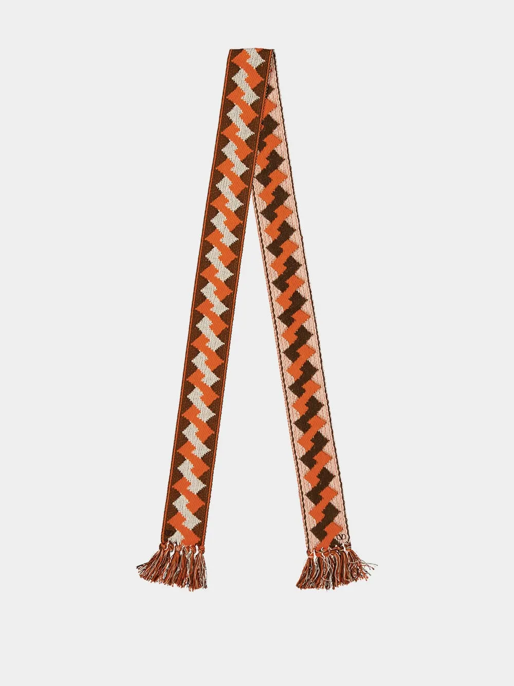 Orange Cotton Jacquard Scarf with Fringe sold by Fashion Clinic product image thumbnail 2