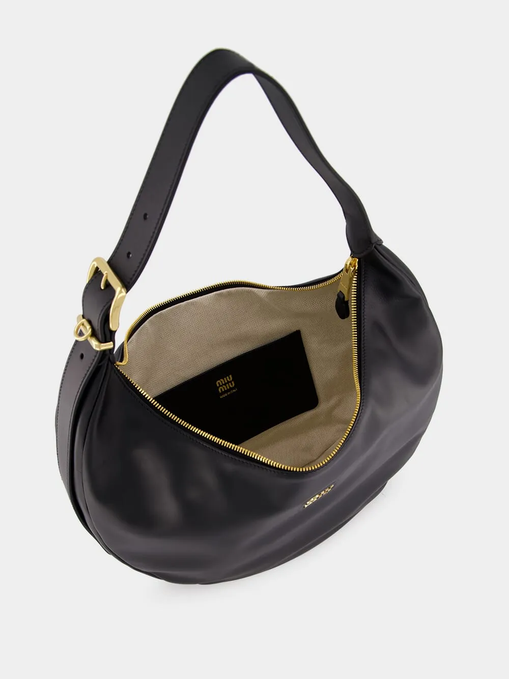 Black Leather Hobo Bag sold by Fashion Clinic product image thumbnail 5