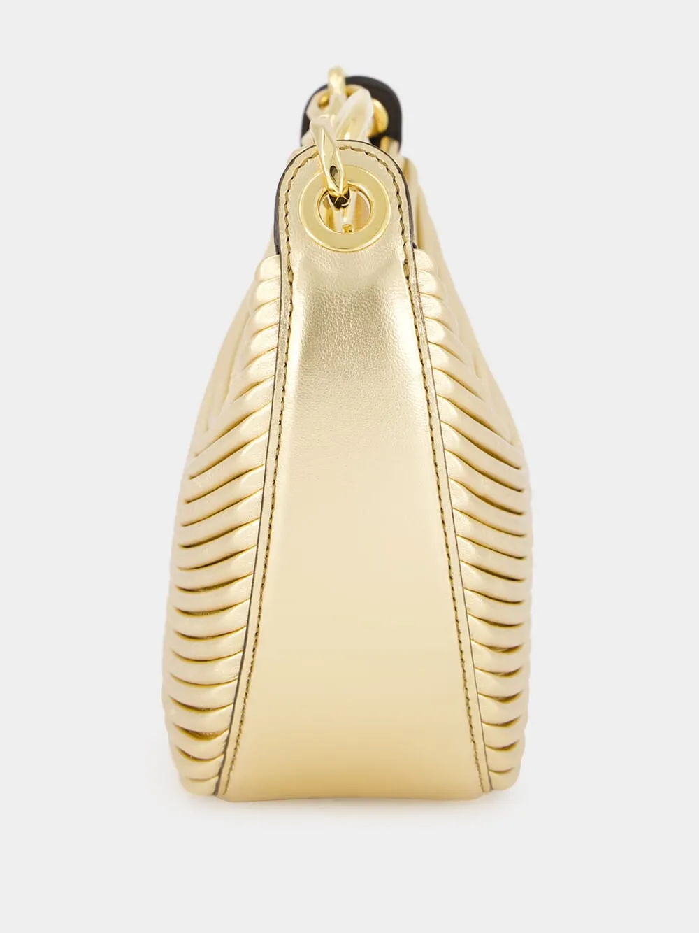 Gold Nappa Leather Mini Hobo Moon Bag with VLogo Chain sold by Fashion Clinic product image thumbnail 4