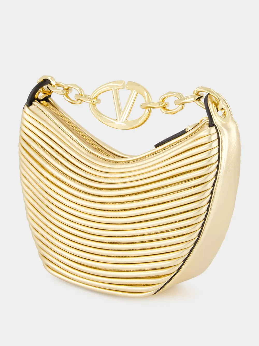 Gold Nappa Leather Mini Hobo Moon Bag with VLogo Chain sold by Fashion Clinic product image thumbnail 5