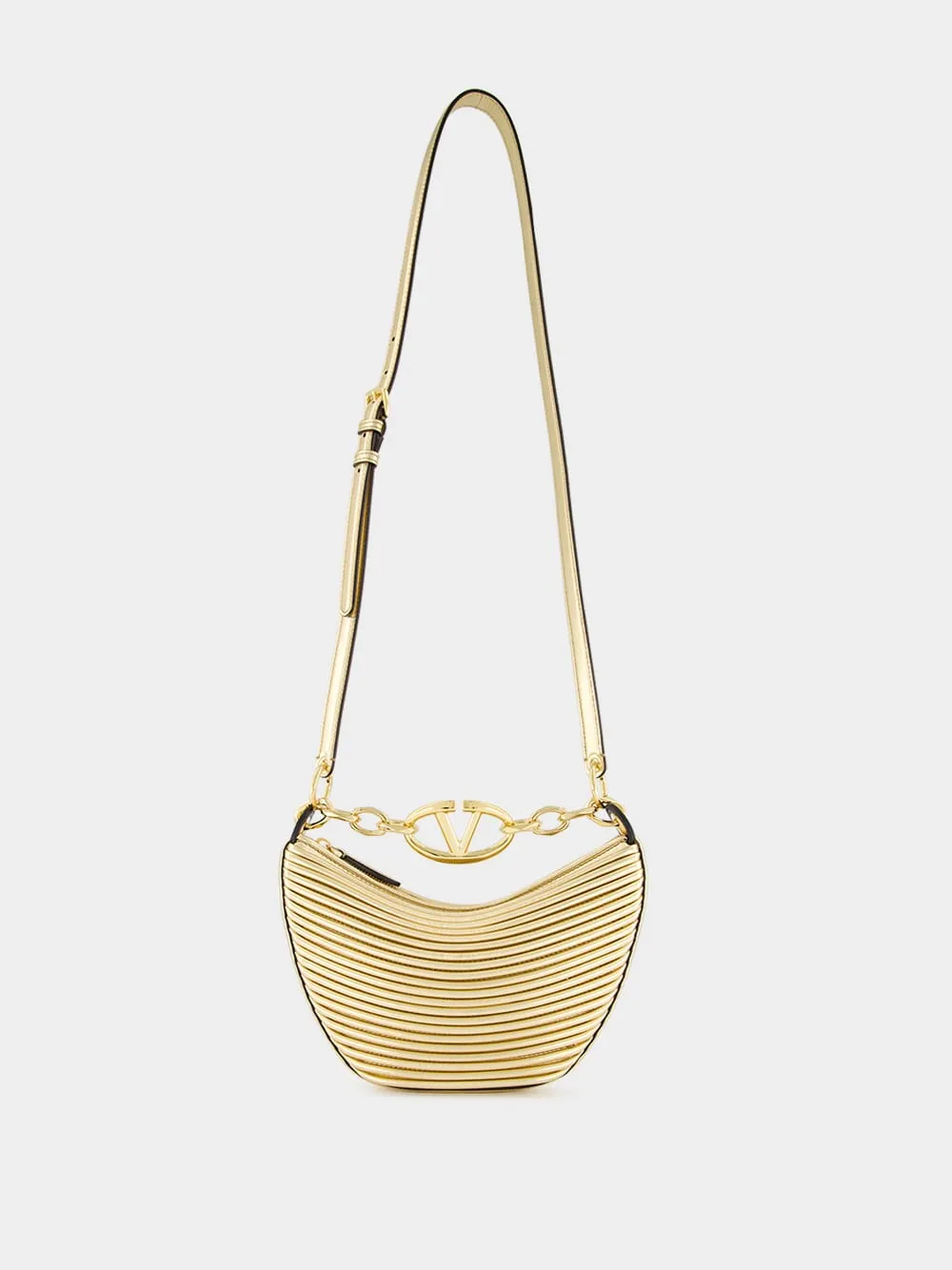 Gold Nappa Leather Mini Hobo Moon Bag with VLogo Chain sold by Fashion Clinic product image thumbnail 2