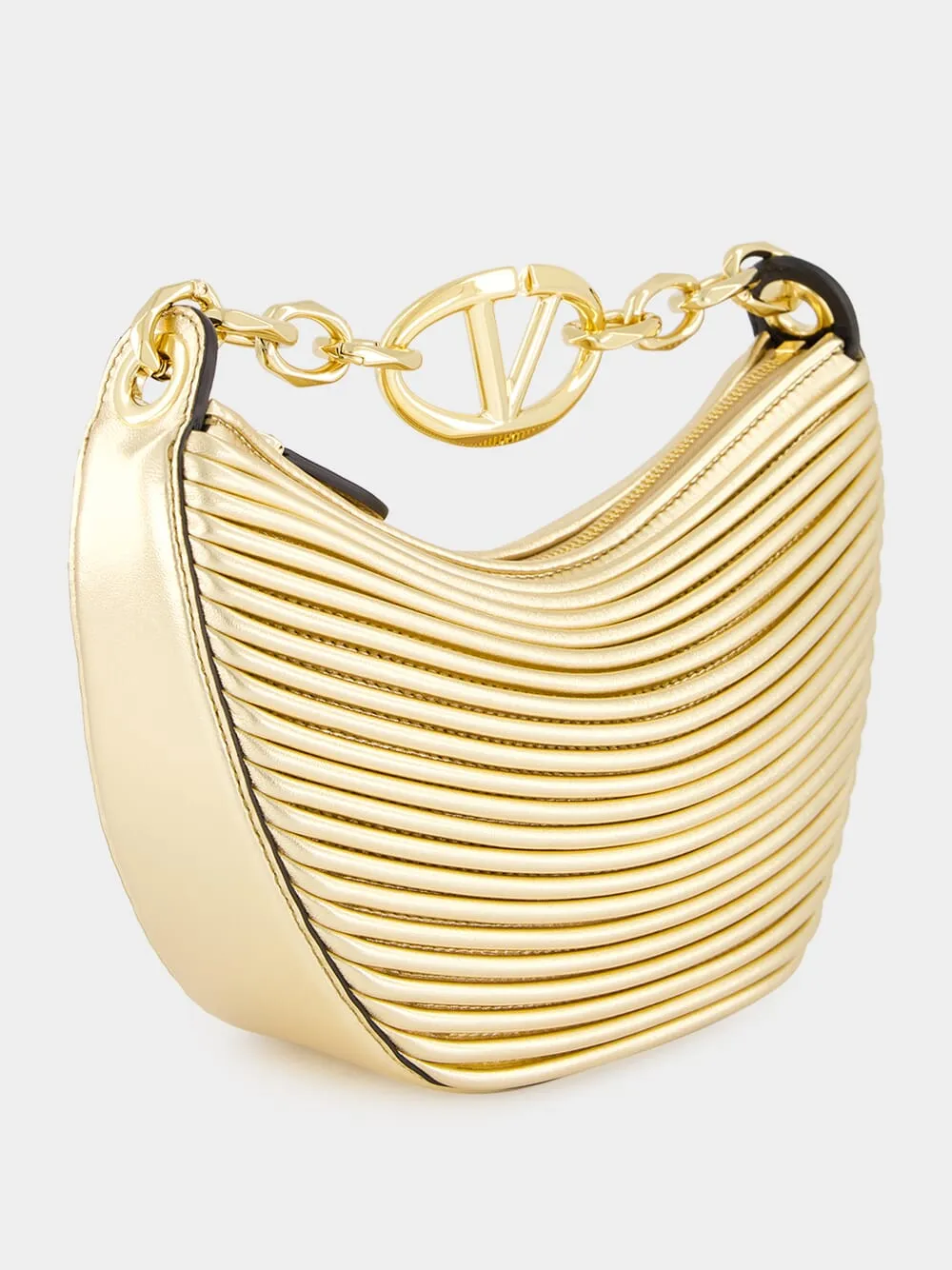 Gold Nappa Leather Mini Hobo Moon Bag with VLogo Chain sold by Fashion Clinic product image thumbnail 3