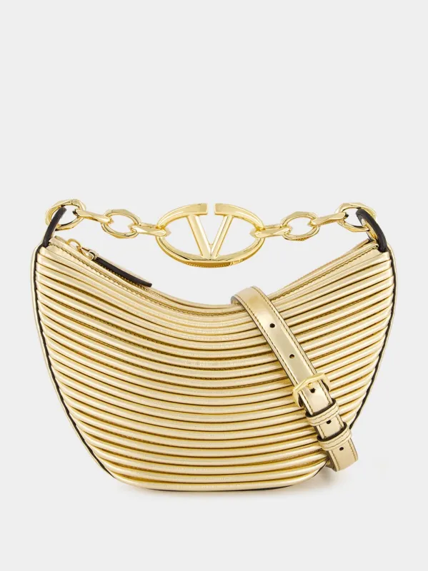 Gold Nappa Leather Mini Hobo Moon Bag with VLogo Chain sold by Fashion Clinic