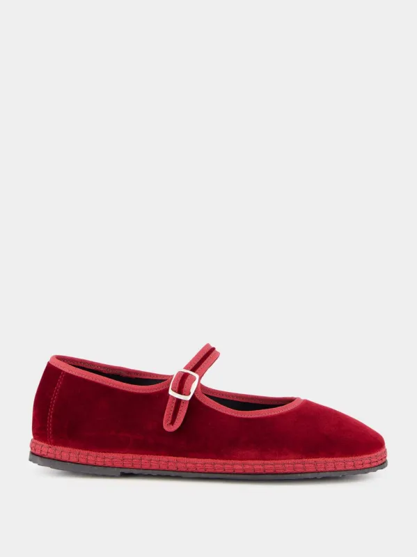Burgundy Velvet Mary Jane Flats sold by Fashion Clinic