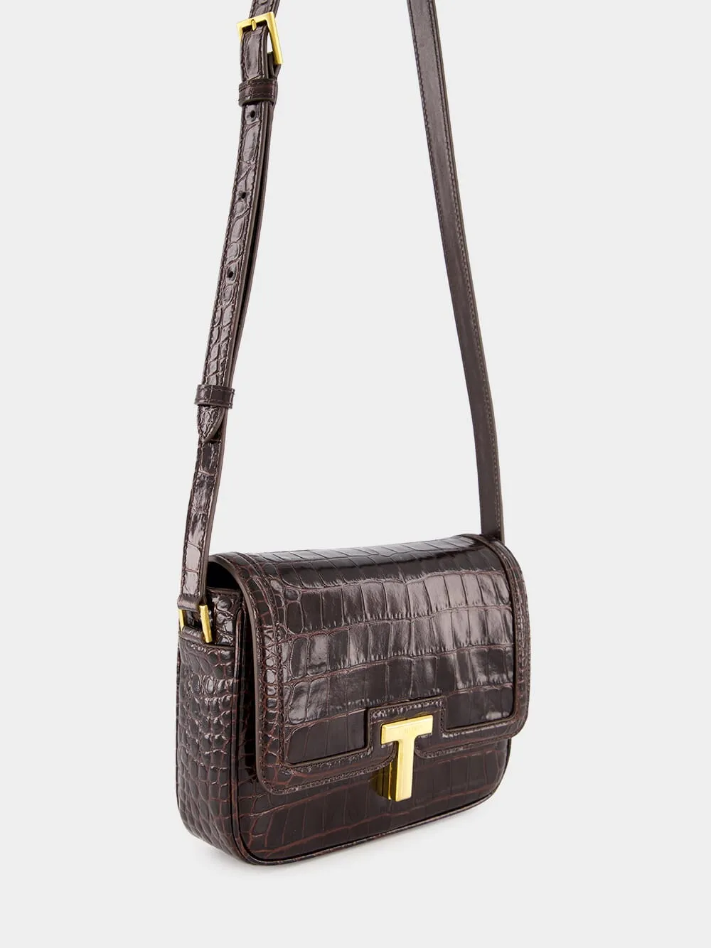 Brown Crocodile-Stamped Wallis Shoulder Bag sold by Fashion Clinic product image thumbnail 3