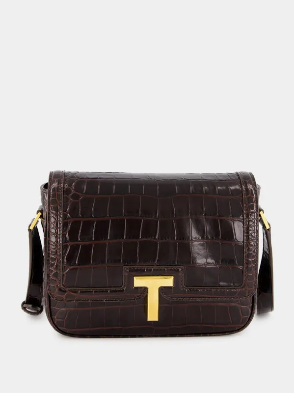 Brown Crocodile-Stamped Wallis Shoulder Bag sold by Fashion Clinic
