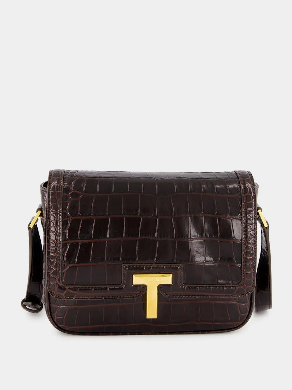 Brown Crocodile-Stamped Wallis Shoulder Bag sold by Fashion Clinic