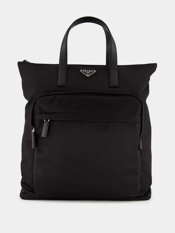 Black Re-Nylon and Saffiano Leather Tote Bag sold by Fashion Clinic