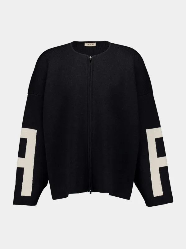 Melange Black Merino Wool Full Zip Sweater made by Fear of God