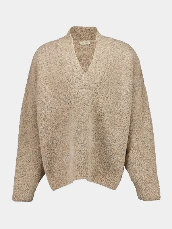 Beige Wool Mohair V-Neck Sweater sold by Fashion Clinic