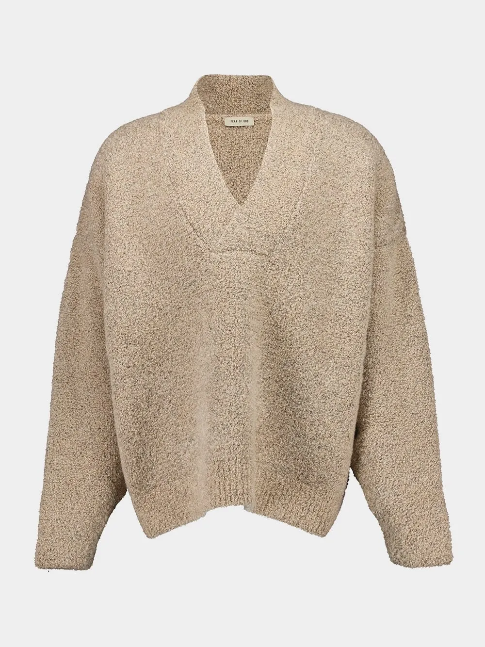 Beige Wool Mohair V-Neck Sweater sold by Fashion Clinic