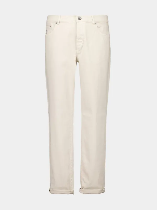 Cream Garment-Dyed Lightweight Denim Five-Pocket Trousers sold by Fashion Clinic