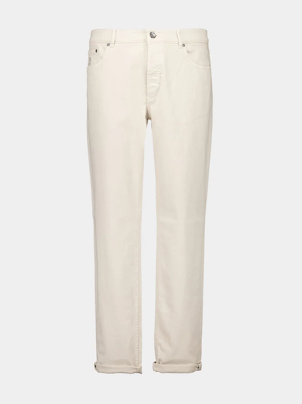 Cream Garment-Dyed Lightweight Denim Five-Pocket Trousers sold by Fashion Clinic