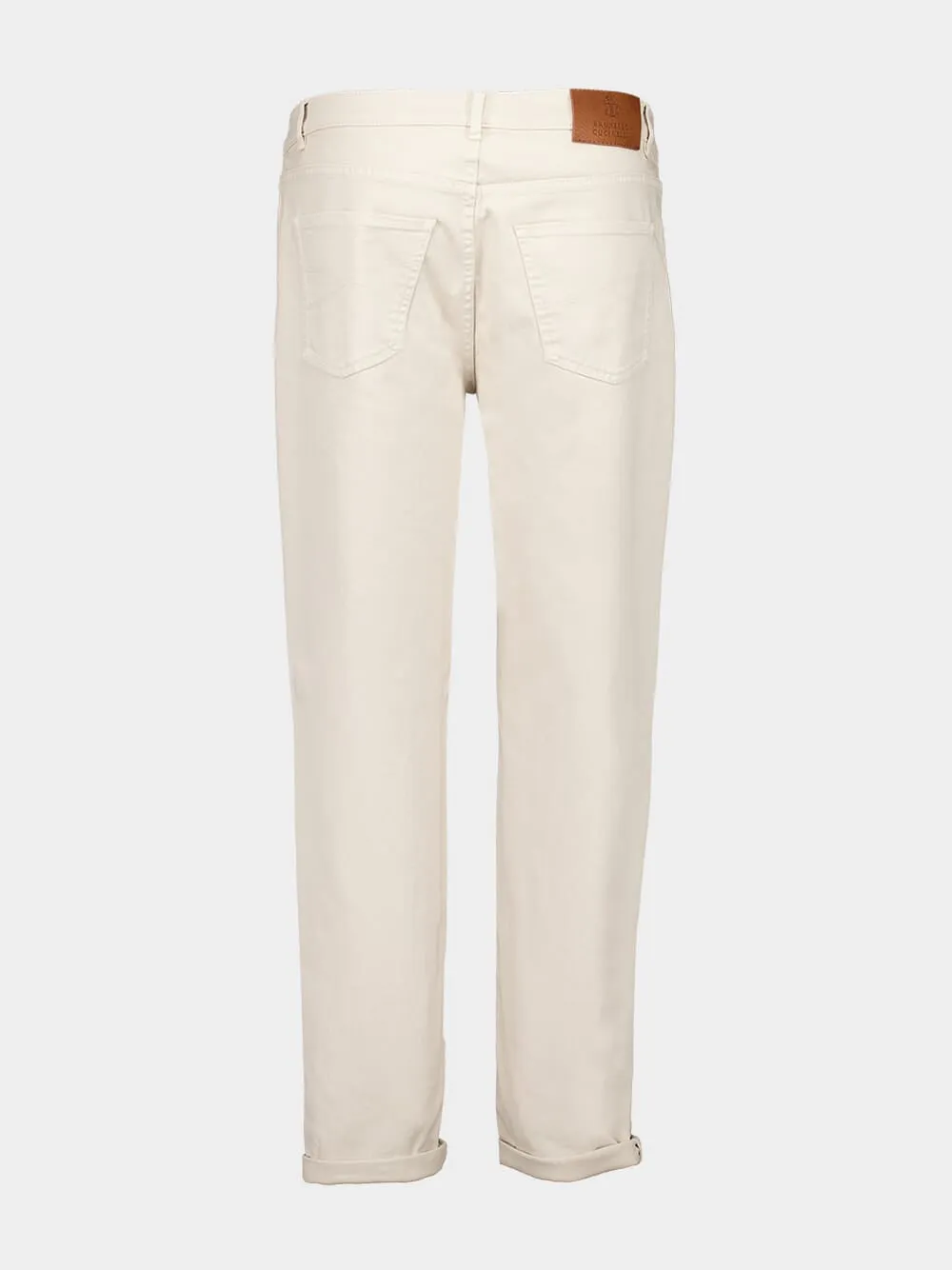 Cream Garment-Dyed Lightweight Denim Five-Pocket Trousers sold by Fashion Clinic product image thumbnail 3