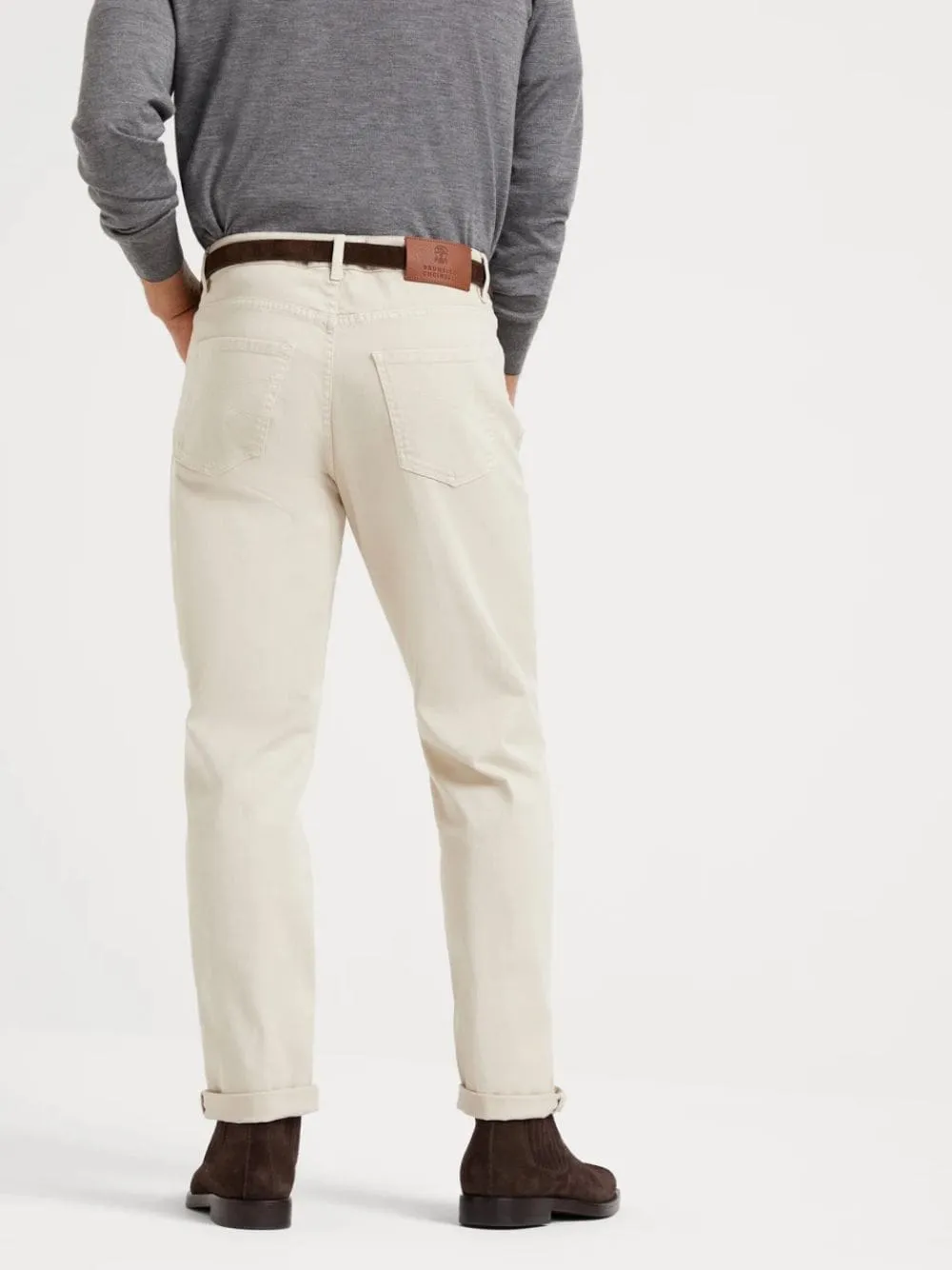 Cream Garment-Dyed Lightweight Denim Five-Pocket Trousers sold by Fashion Clinic product image thumbnail 4