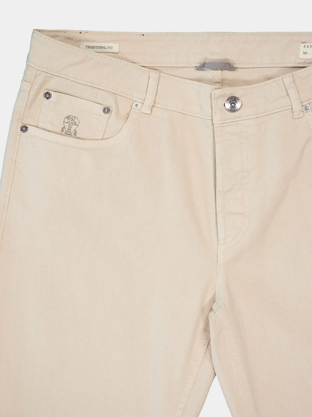 Cream Garment-Dyed Lightweight Denim Five-Pocket Trousers sold by Fashion Clinic product image thumbnail 5