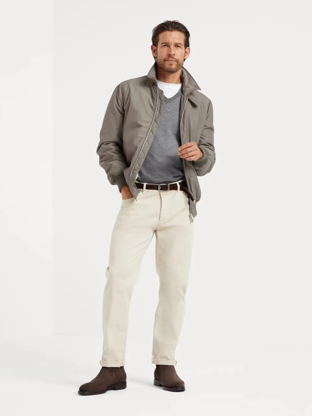 Cream Garment-Dyed Lightweight Denim Five-Pocket Trousers sold by Fashion Clinic product image thumbnail 2
