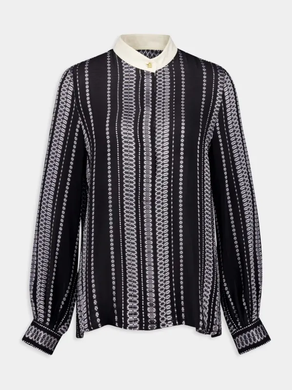 Black Hera Textured Silk Blouse sold by Fashion Clinic