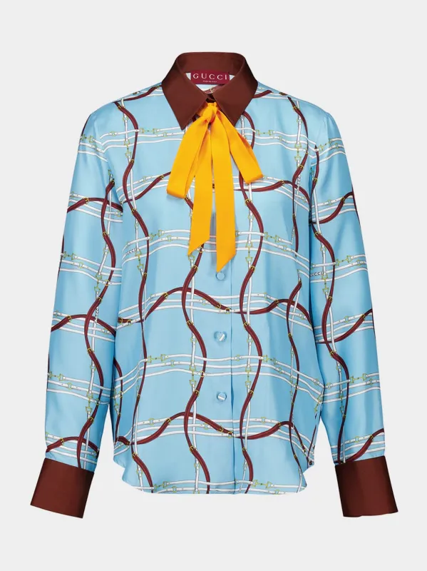 Blue Horsebit Silk Shirt sold by Fashion Clinic