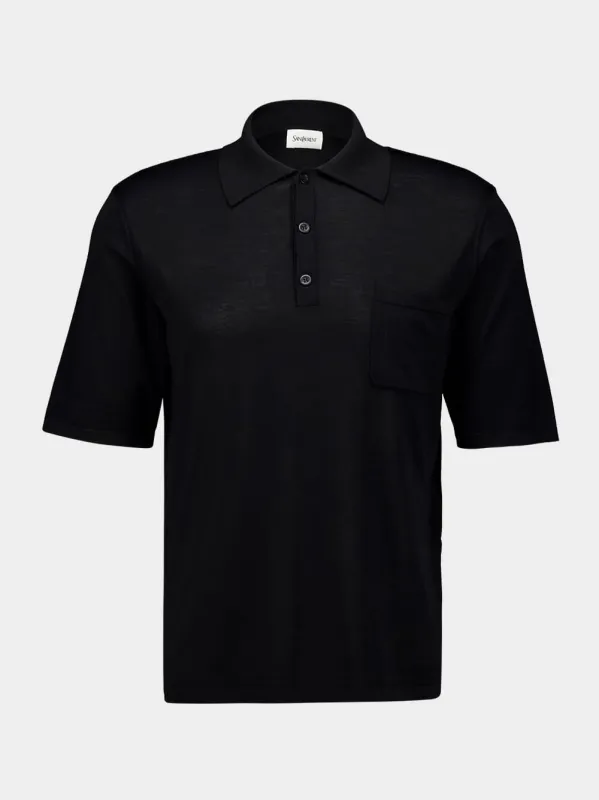 Black Short-Sleeved Wool Polo Shirt sold by Fashion Clinic