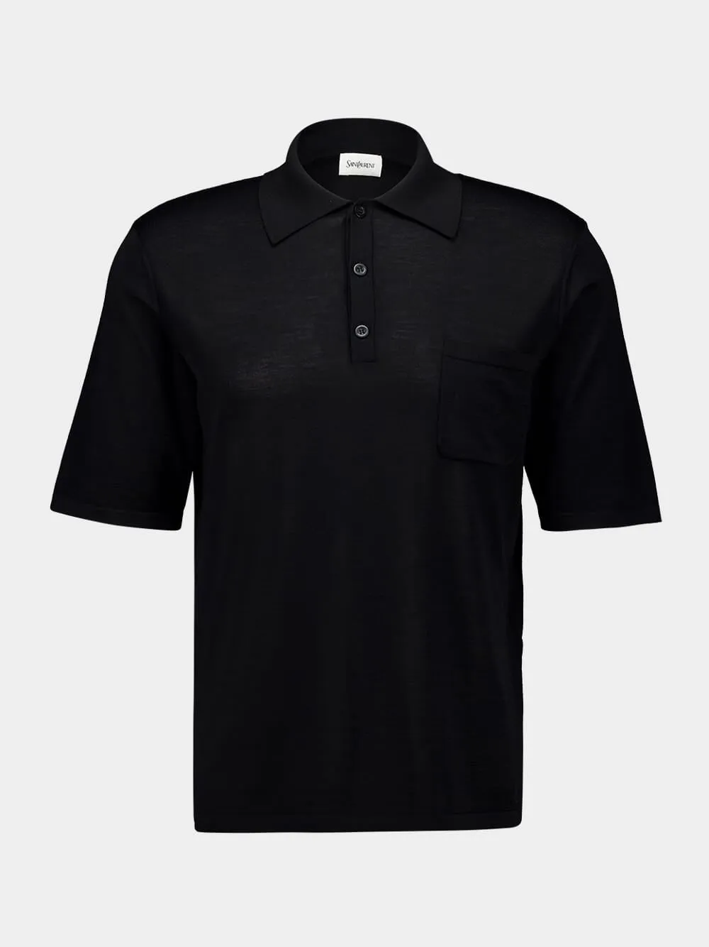 Black Short-Sleeved Wool Polo Shirt sold by Fashion Clinic