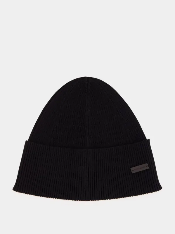 Black Cashmere Rib-Knit Beanie sold by Fashion Clinic