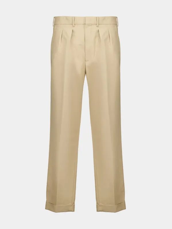 Beige Cotton Satin Semi-Sartorial Trousers sold by Fashion Clinic