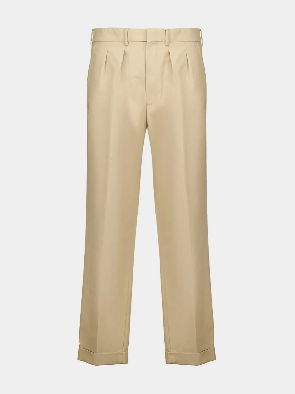 Beige Cotton Satin Semi-Sartorial Trousers sold by Fashion Clinic